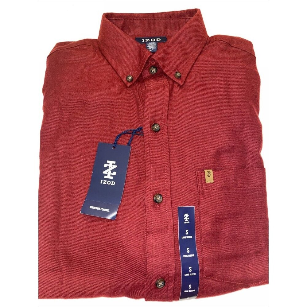 Izod Men's Small Shirt Burgundy Long Sleeve Quick Dry Wicking Stratton Flannel